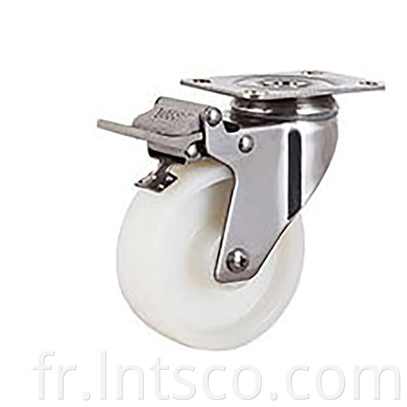 Medium Duty Stainless Steel White PP Brake Casters